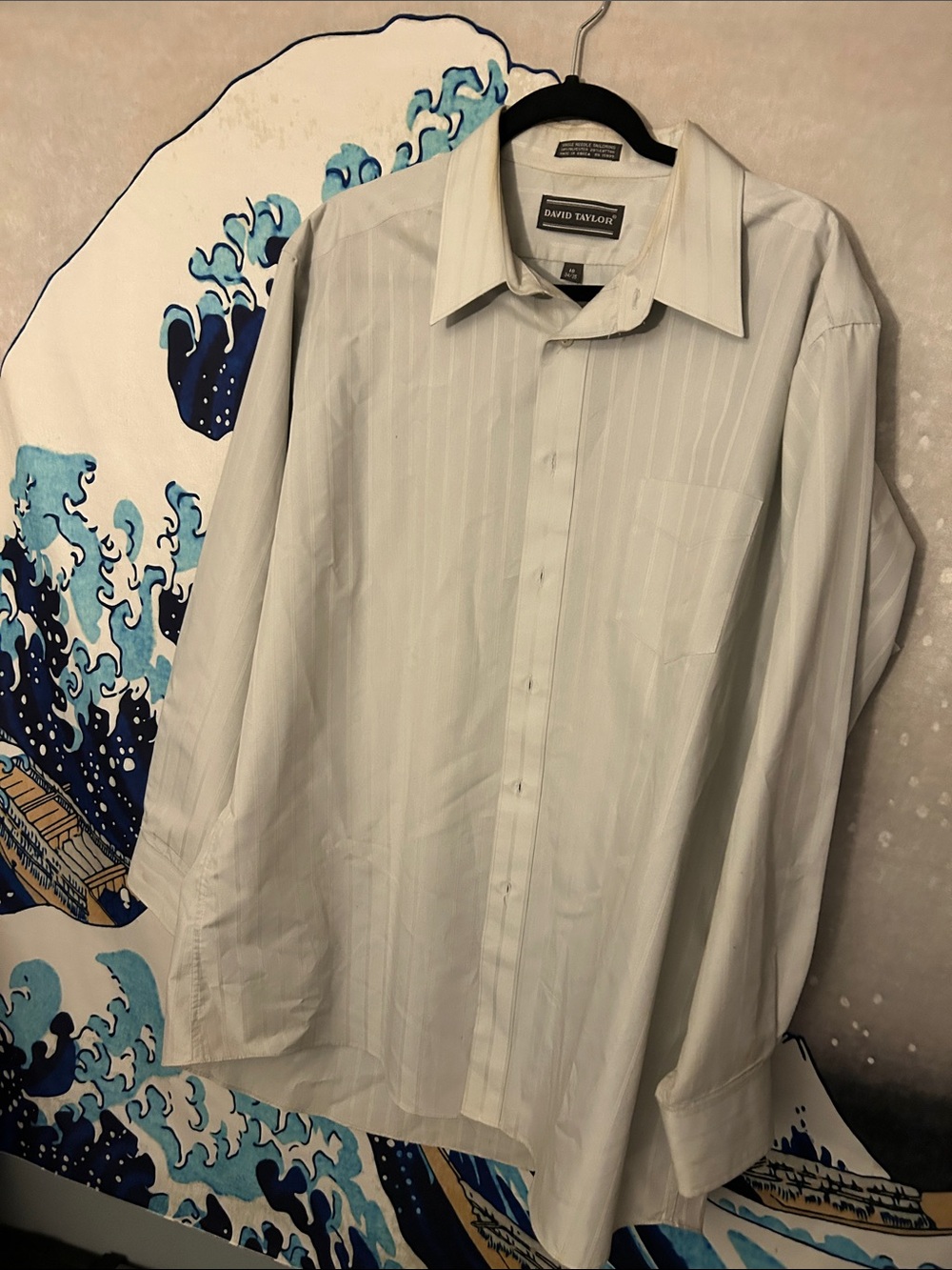 David Taylor Men's Light White Pinstripe Dress Shirt